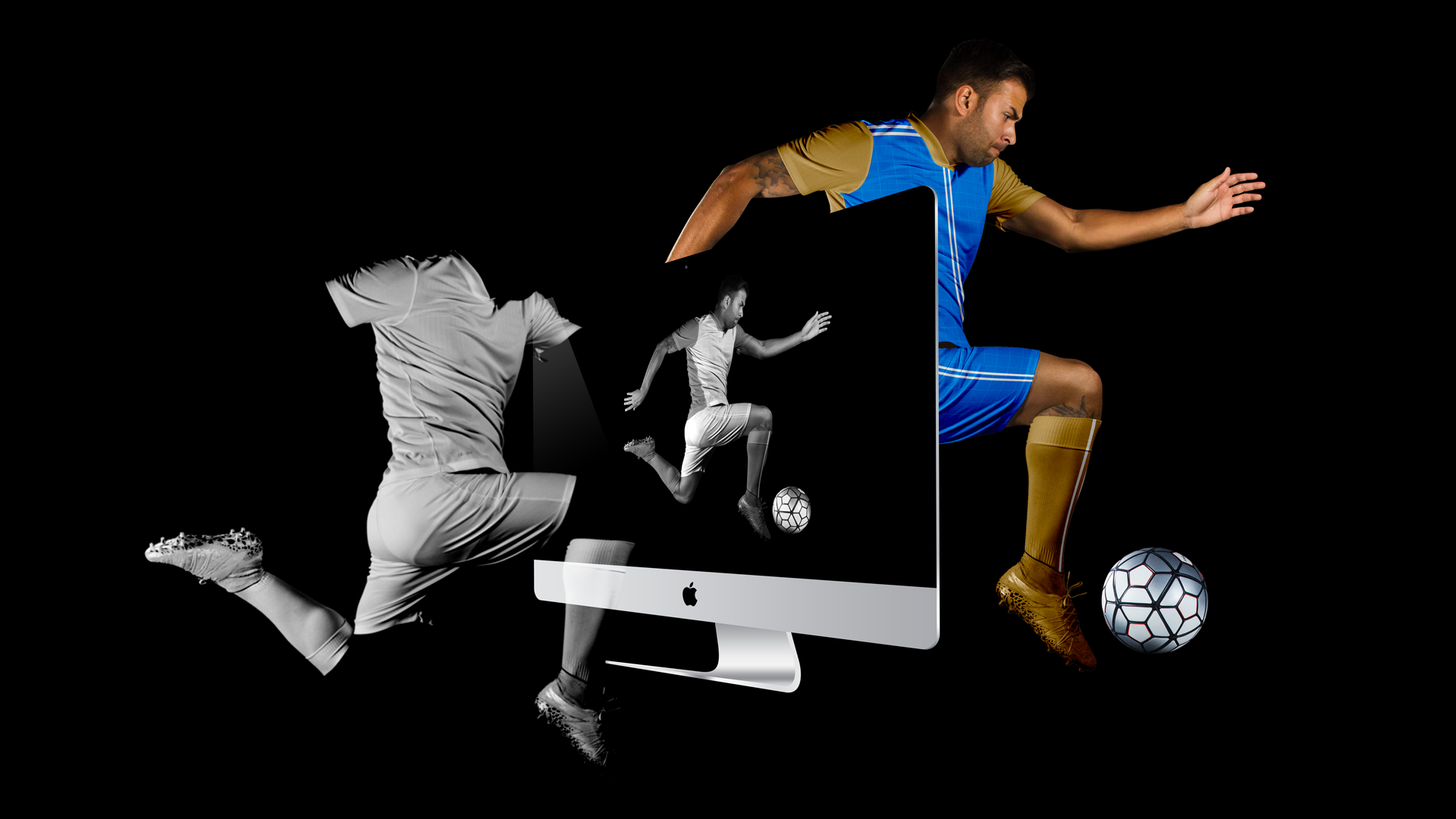 This image by PixelUp depicts a striking visual metaphor for their services. At first glance, a running sportsman is depicted solely by the outline of their attire, presented in black and white. The figure appears to enter into an iMac, with the screen monitor displaying the sportsman in full detail, still in black and white. However, upon closer inspection, behind the iMac, the sportsman emerges in vibrant colour. This captivating imagery symbolizes the transformative impact of PixelUp's expertise in crafting Custom WordPress and WooCommerce Websites. It beautifully captures the essence of their work – the ability to enhance and elevate your online presence, turning ordinary into extraordinary.