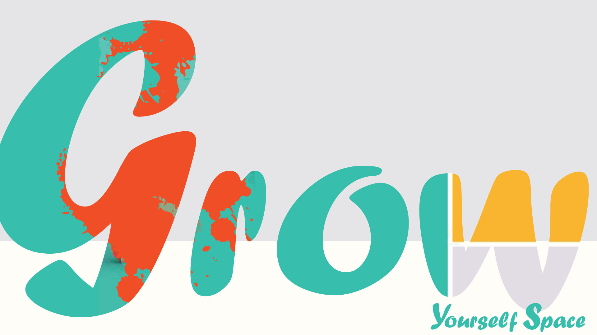 This depiction crafted by PixelUp showcases bold custom lettering depicting the term 'Grow' in lively hues of orange, red, and teal set against a soft purple backdrop. This unique typographic composition act as header visual for one of the primary service pages of the Grow Yourself Space Project, a bespoke website design tailored for evolutionary coaches by PixelUp.